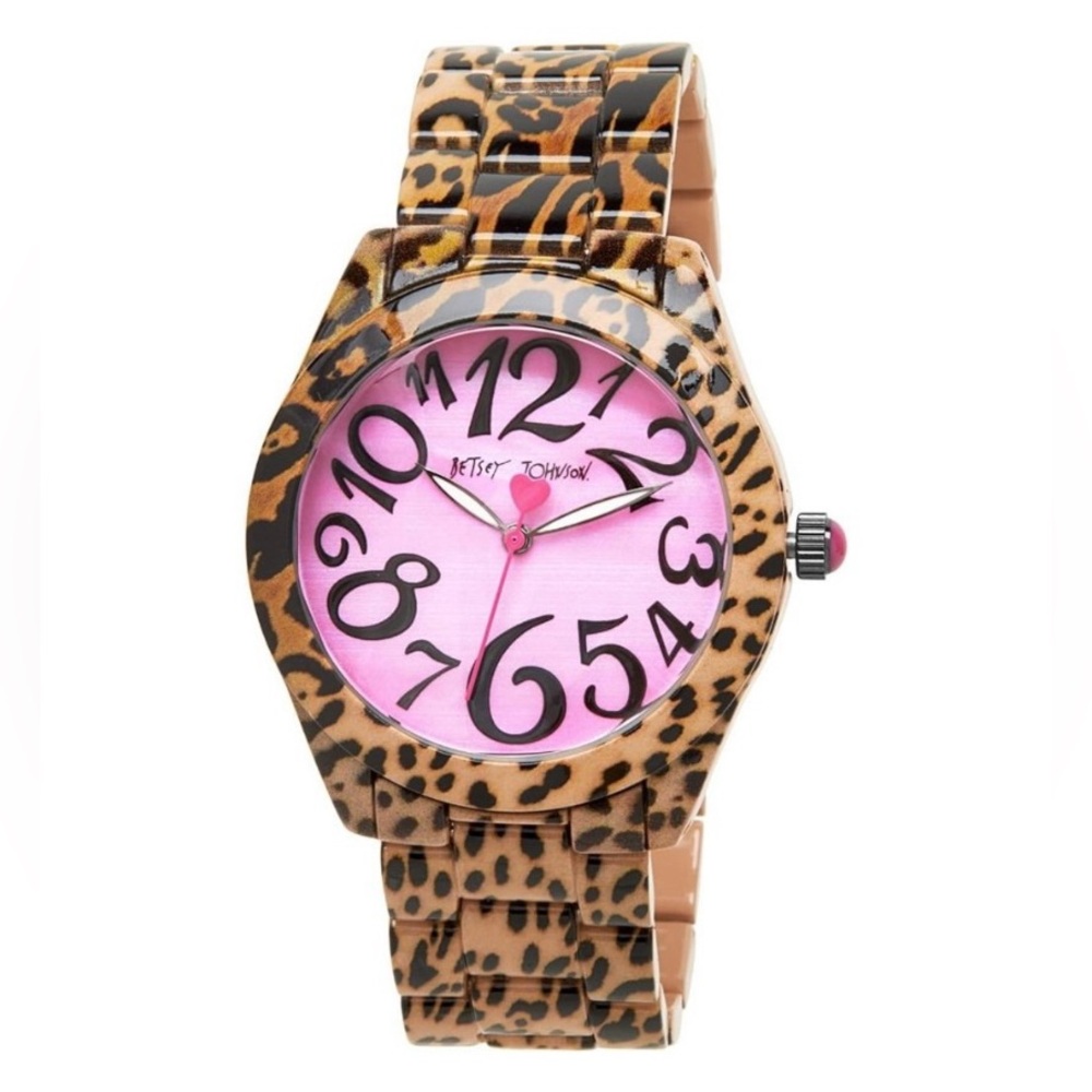 NEW! Betsey Johnson Leopard Print Watch with Pink Face